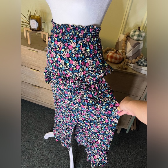 RIVER ISLAND Ditsy Floral Pattern Ruffle Tiered Midi Maxi Stretch Skirt Slit S - Picture 2 of 16